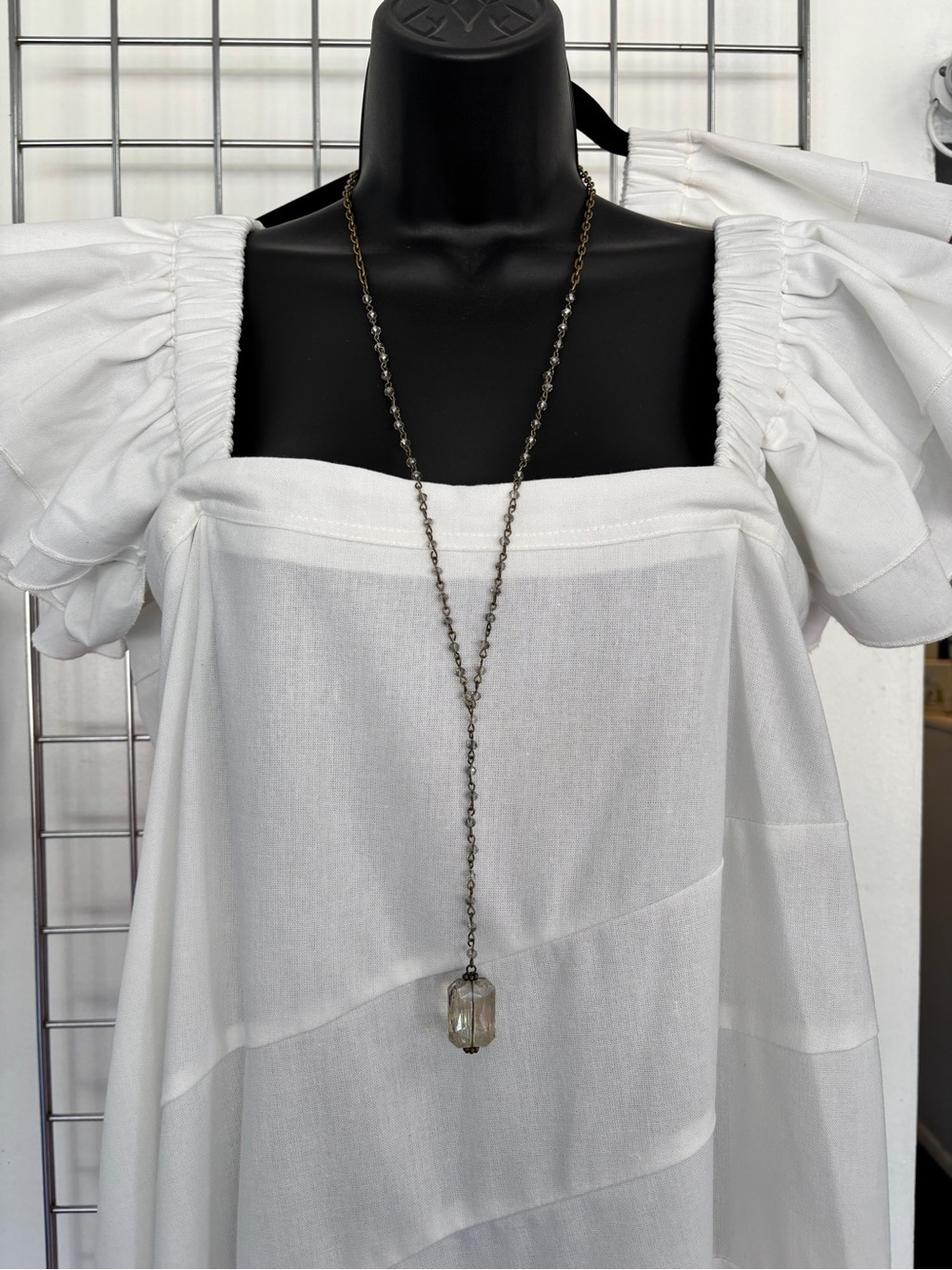 Long  Chain Necklace with Clear Pendant - Women Jewelry